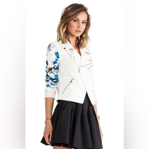 Lovers + FRIENDS REVOLVE FAUX LEATHER Moto Jacket Floral Sleeve Conv Vest MEDIUM